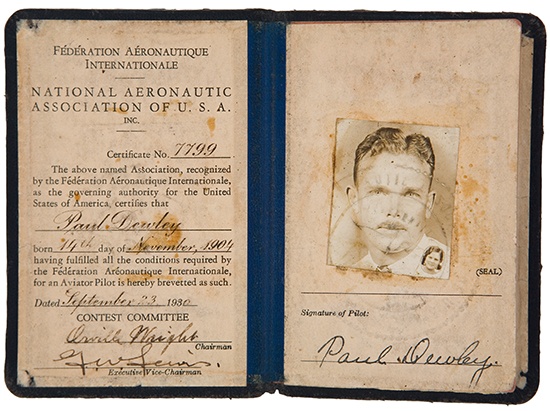 WRIGHT, ORVILLE. Pilot license Signed,